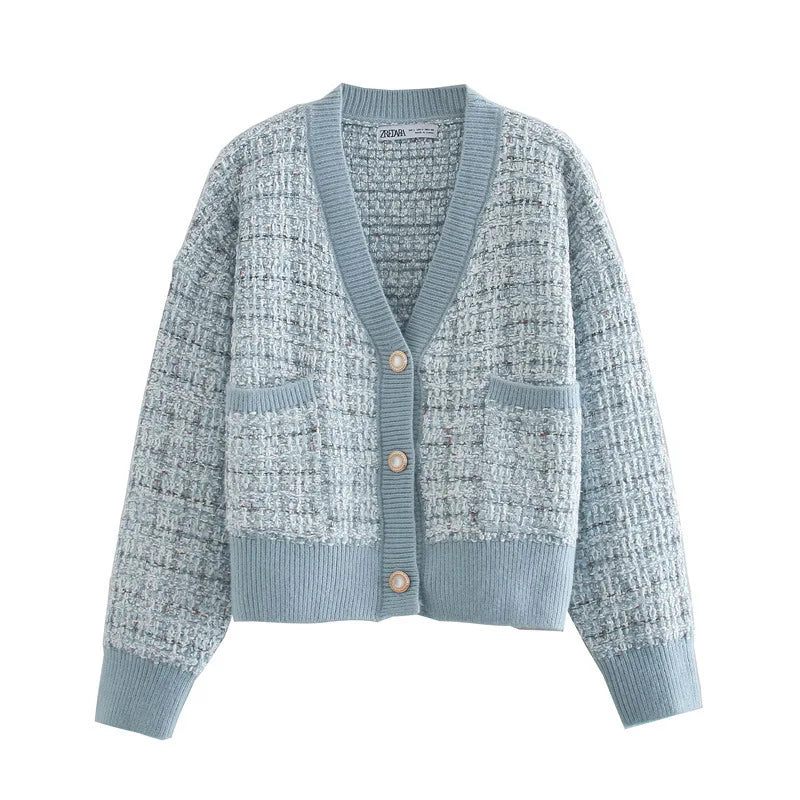2024 New Autumn Women Cardigan Single Breasted V-Neck Sweater With Small Fragrance Pattern Knitting Women Sweater