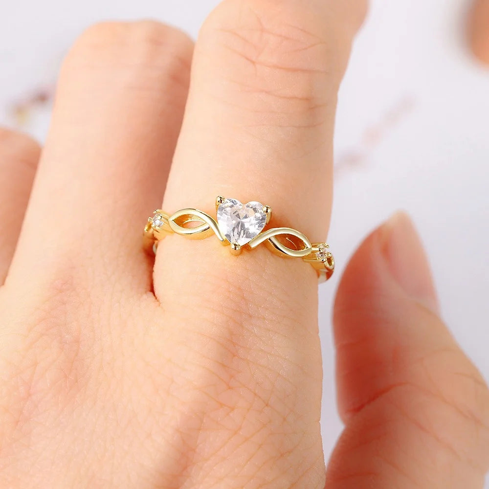 Factory Price Low MOQ Women 14K Gold Plated Resizable Heart Zircon Diamond Finger Ring KAR346