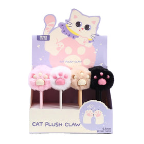 Custom School Kids Gift Kawaii Cute Cat Paw Shape Fluffy Plush Gel Pen for Girls