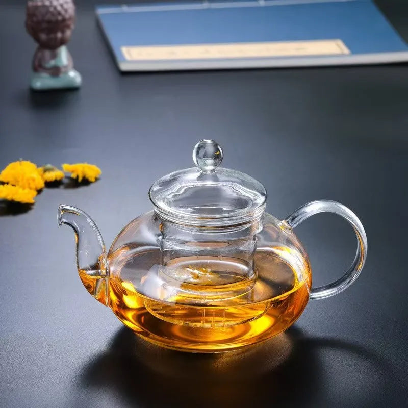 Wholesale Heat Resistant Borosilicate clear Tea Maker Glass Tea Pot Glass Tea Cup Set 400ml 600ml 800ml 1000ml 1200ml