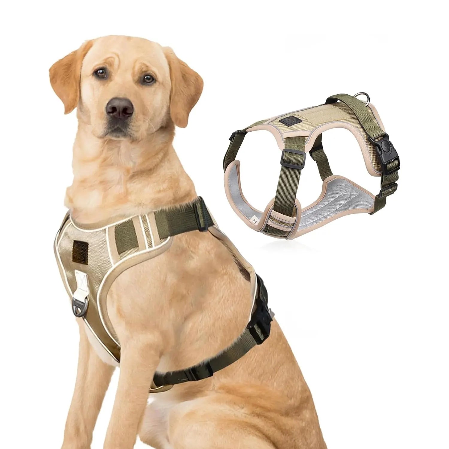 Custom Khaki Soft Padded Reflective Adjustable Oxford Training Dog Harness No Pull Pet Harness Vest for Large Medium Dogs
