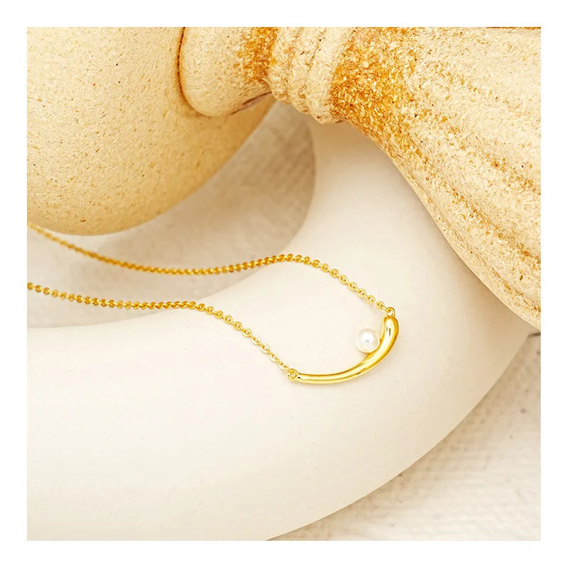 Free Video and Picture S925 Female Simple Personality Pendant Necklace Clavicle Chain with Trendy Pearl for Trendy Women