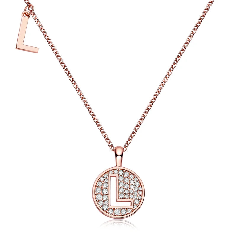925 Sterling Silver Trendy Wish Jewelry Rose Gold Plated Circle Letter L Moissanite Pendant Necklace