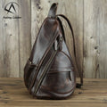 Andong Chest Bag for Men Genuine Cow Leather Backpack Business Retro Handbag Large Capacity Cool Outdoor Sling Shoulder Bag