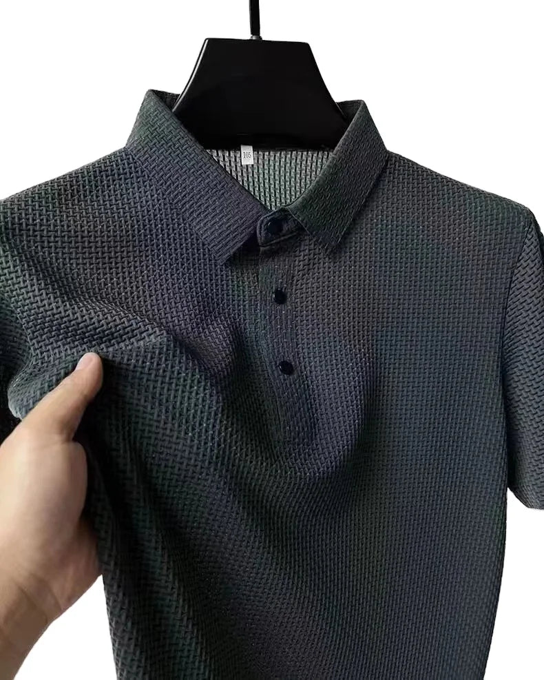 Men's Ice Silk Business T-Shirt Solid Color Silky Smooth Men's Short-sleeve Ice Silk Polo Shirt