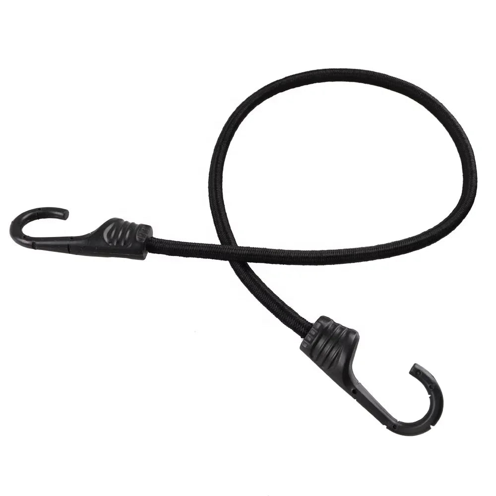 30" Black Elastic Rubber High Strength Bungee Cord Hook Steel Hook 60kgs Capacity Breaking 8mm Diameter Cargo Control Outdoor MegaBDM