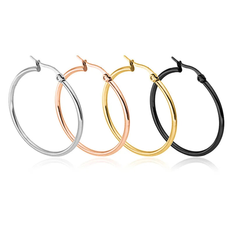 Wholesale  Stainless Steel Trendy Chunky Hoop Earring Set Gold Plated Plain Circle Wire Mens Small Mini Huggie Hoop Earrings