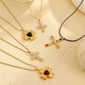 NIMAI Red Agate Zircon Natural Stone Pendant Necklace 18K Gold Plated Stainless Steel Cross Water Drop Shape Cross