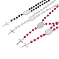 Custom Cheap China Wholesale Picture Cross Women Bead Stainless Steel Black Sublimation Rosary Necklace Jewelry Beads