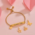 Stainless Steel Children Jewelry Personality DIY Gold Plated Laser Engraved Name Star Heart Butterfly Charms Kid Bracelet