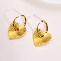 Two Wearing Women Handmade Stainless Steel Textured Heart Earrings Studs Rings