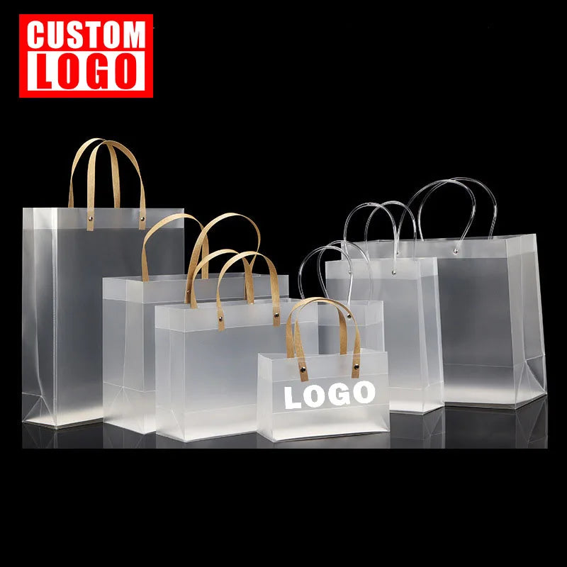 Custom Logo Waterproof Transparent Pvc Plastic Shopping Cosmetic Button Bag Tote Bag