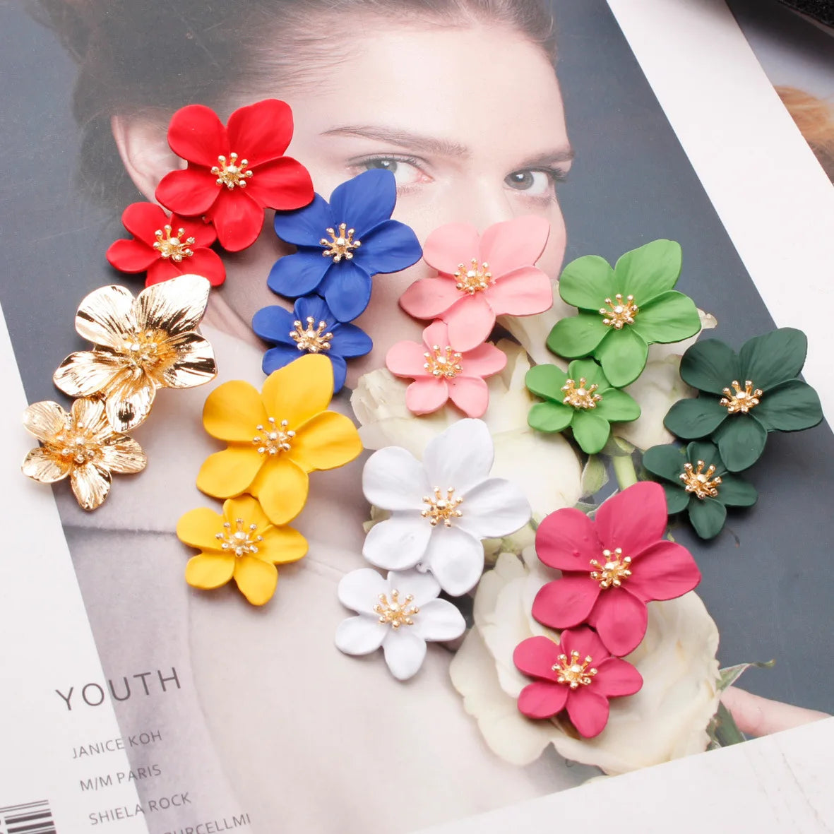 Fashion Personality Natural Simple Bohemia Double Flower Stud Earrings
