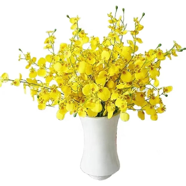 Hot Selling Artificial Silk Fabric Oncidium Hybridum Dancing Lady Orchid Flower Wedding Decorative Yellow White Pink
