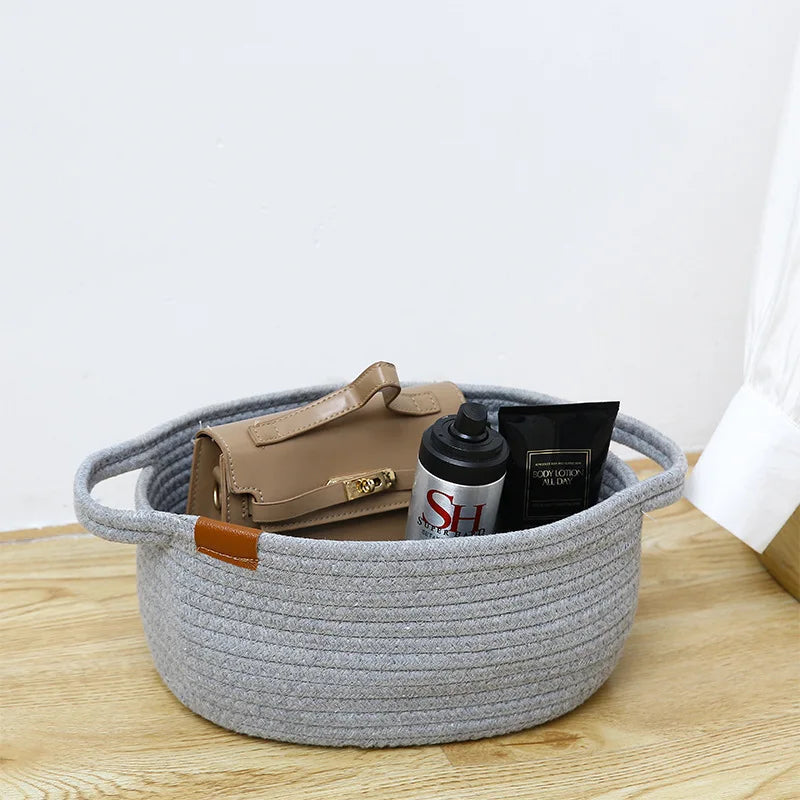 2022 Best Selling Large Storage Basket Folding Gift Cotton Rope Storage Basket With Handles