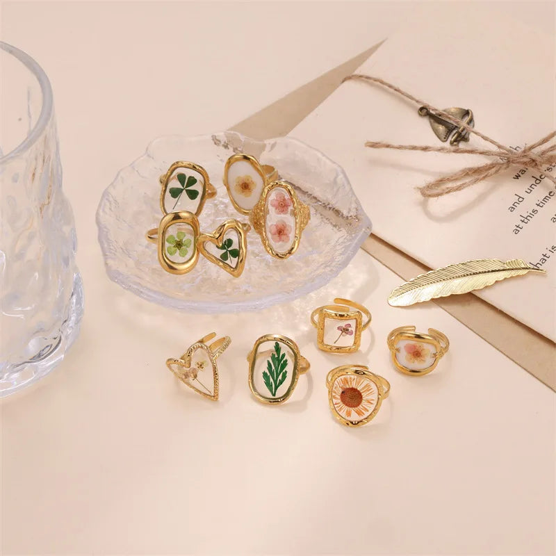 2024 New Trend Jewelry Eternal Flower Stainless Steel Ring Niche Design Open Ring