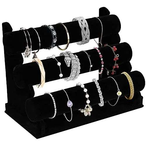 Whosale 3 Tier T bar Velvet Jewelry Displays for Bangles Necklace Watches Elegance Portable Headband Bracelets Display Stands