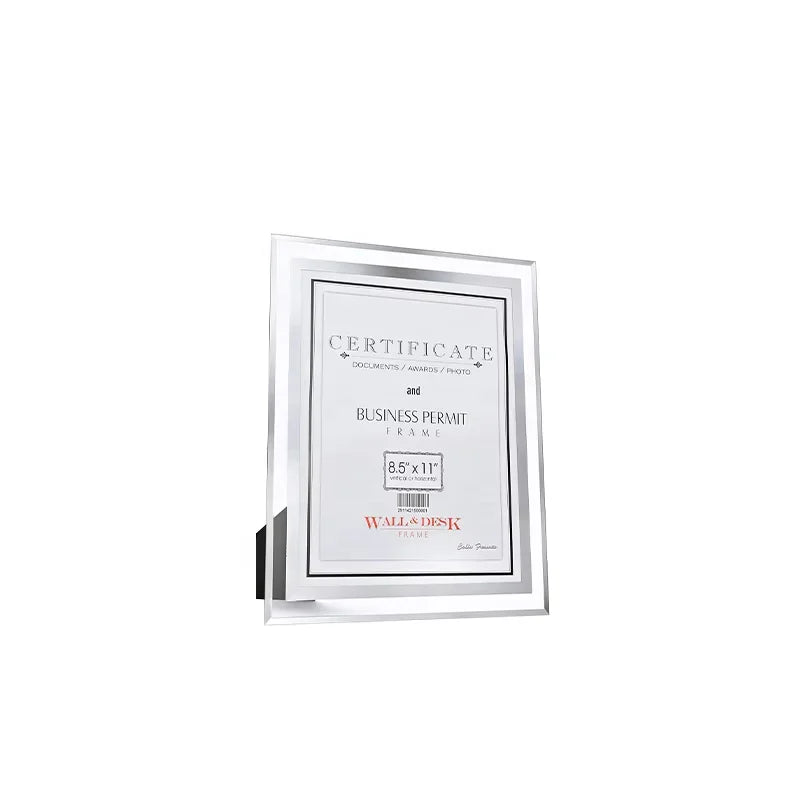 Digital Printing 8.5x11 Picture Frames Decorative Vertical Display Document Diploma Award Silver Glass Certificate Frame