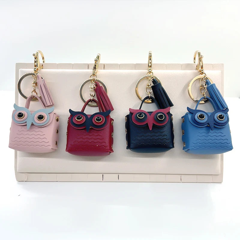 Creative Metal Leather Purse Bag Owl Key Chain PU Leather Tassel Owl Car Keychain Unisex