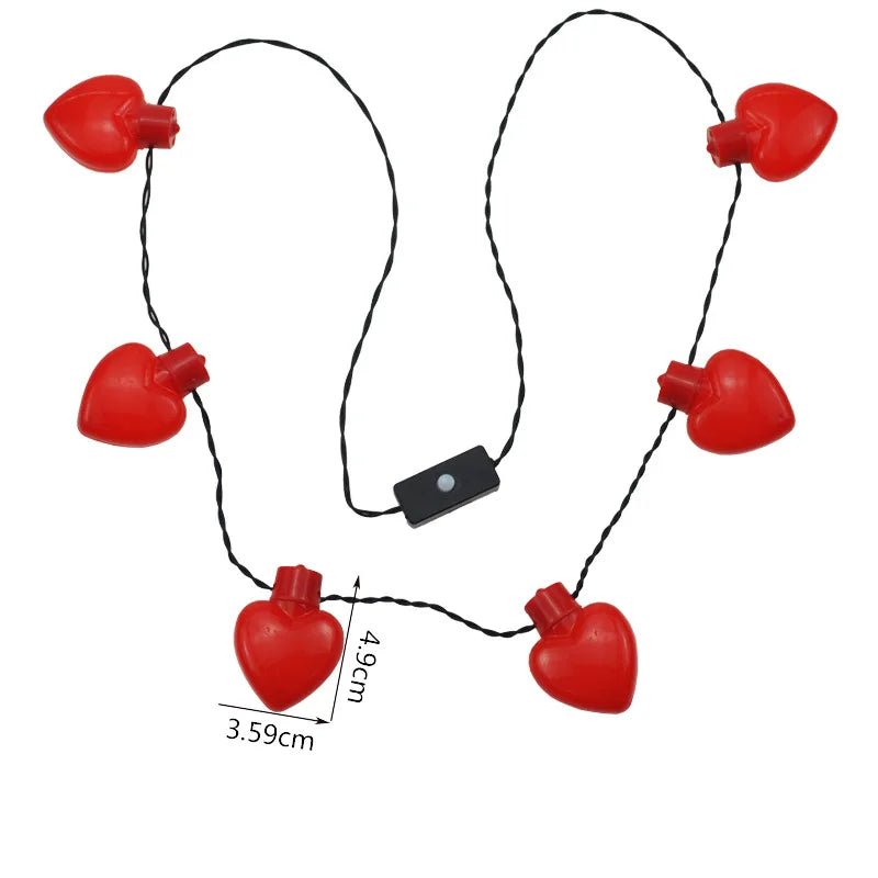 LED Light up Heart-Shaped Bulb Necklace for Lover's Day Party Decorations
