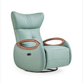 Modern Electric Single Sofa Recliner Chair Genuine Leather Rotary Adjustable Extendable Curved Armrest Swivel Massage Wood