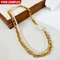 Women's Elegant Beaded Chain Pendant Necklace Stainless Steel with Heart- Shaped Pearl Stylish Trendy Fashion Jewelry for Gift