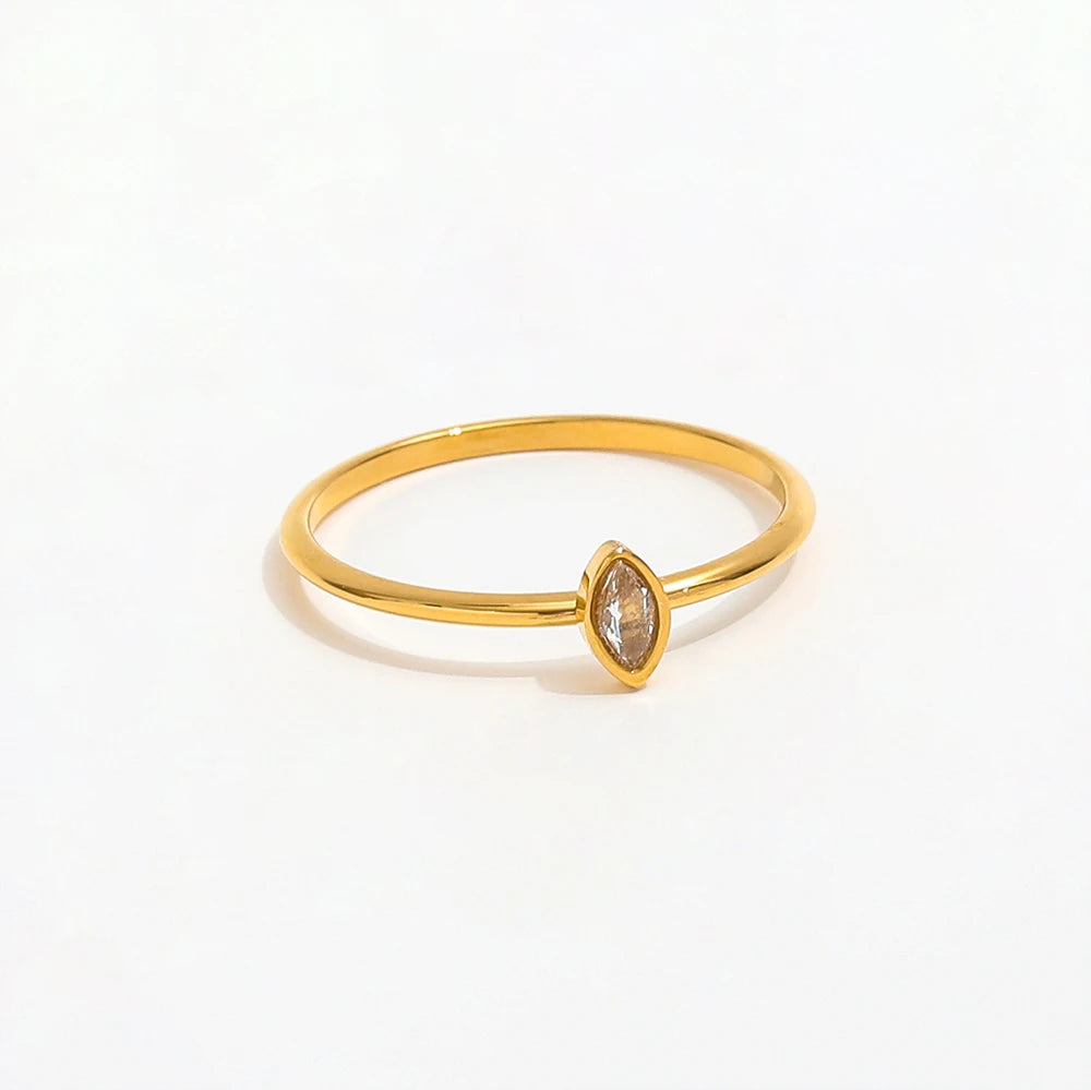 Wholesale 18K Gold Plated Dainty Eye Zirconia Stainless Steel Ring Fashionable Gemstone Rings with Oval Cut Diamond for Women