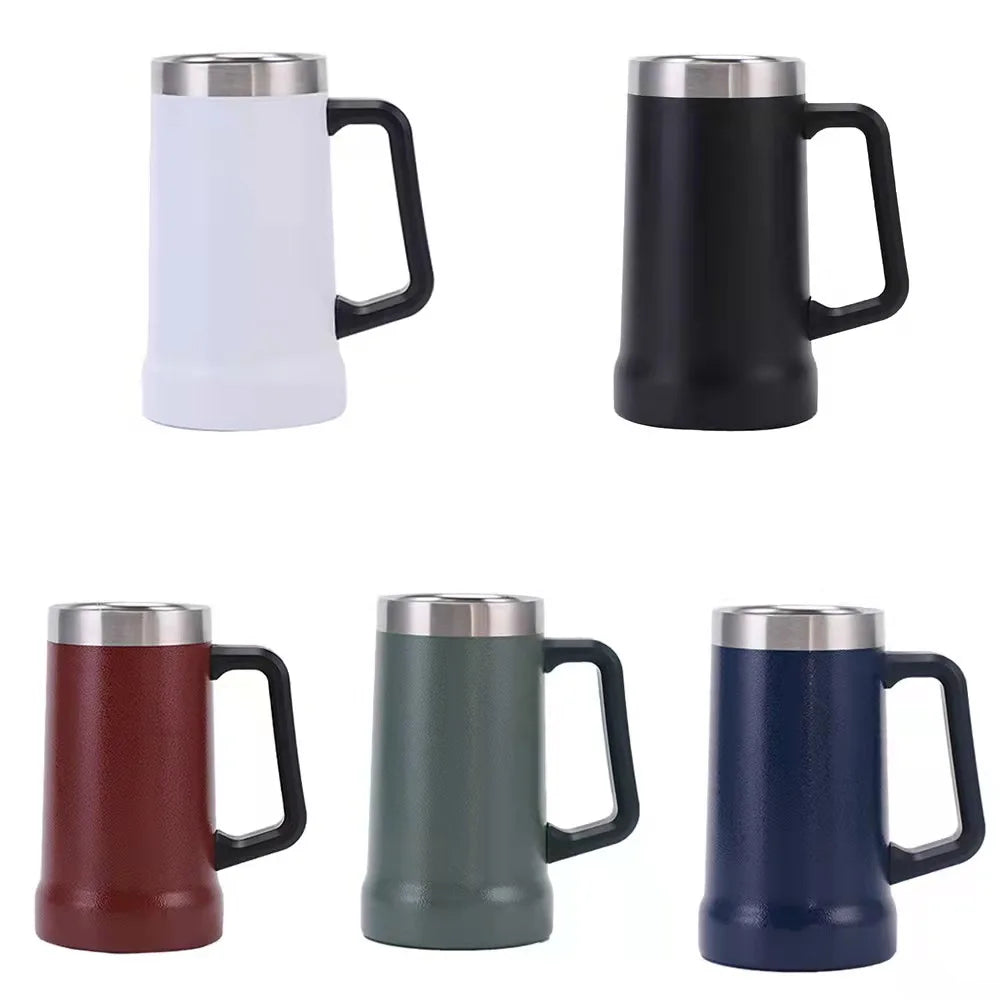 Wholesale Beer Cup 24oz Grip Original Stainless Steel Vacuum Beer Stein Growler Mug With Handle Lid