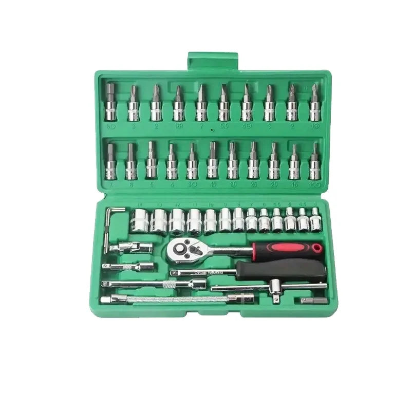 46pcs 1/4 Inch Drive Metric Socket Ratchet Wrench Set Hand Operated Mechanic Tools Kit Storage Case for Automotive Repair MegaBDM