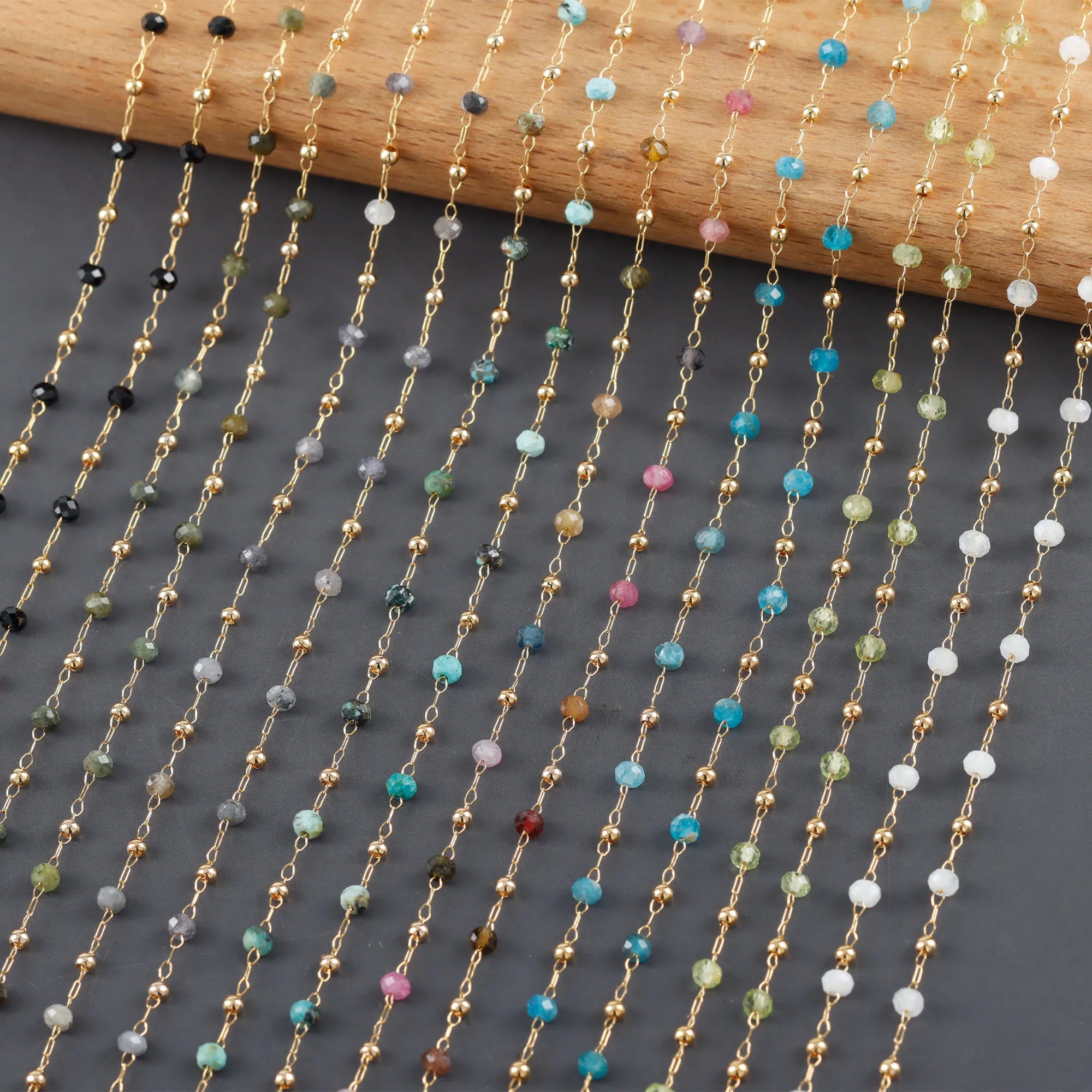 C256 1m/lot Wholesale Multi Color Stainless Steel Natural Stone Diy Chain Necklace Women Jewelry Making Accessories Bag