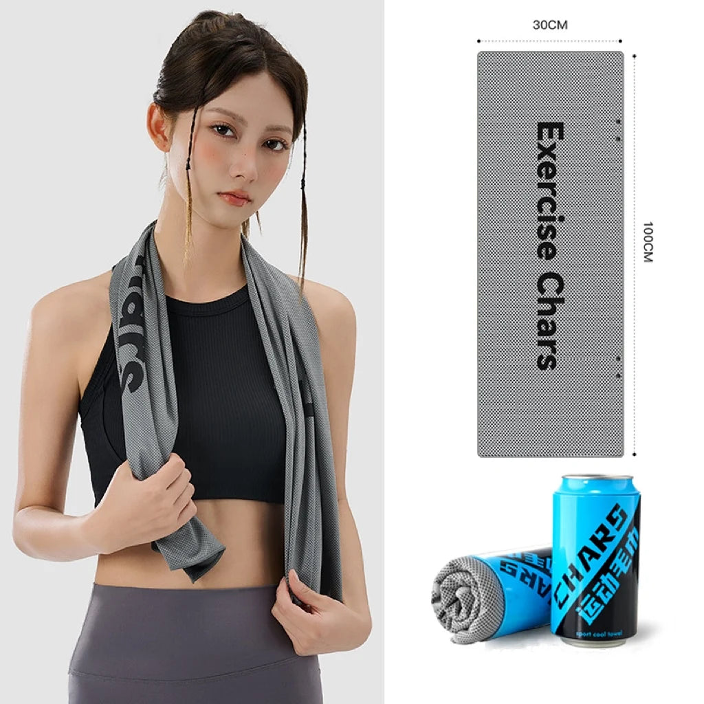 Portable Grey 30*100Cm Microfiber Gym Sports Sweat Quick Drying Towel Cold Instant Cooling Cool Towel With Logo