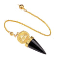 New Gold Retro Pattern Stone Pendulum and Chain Natural Obsidian Crystal Stone for Divination Hypnosis Healing Soul Witchcraft