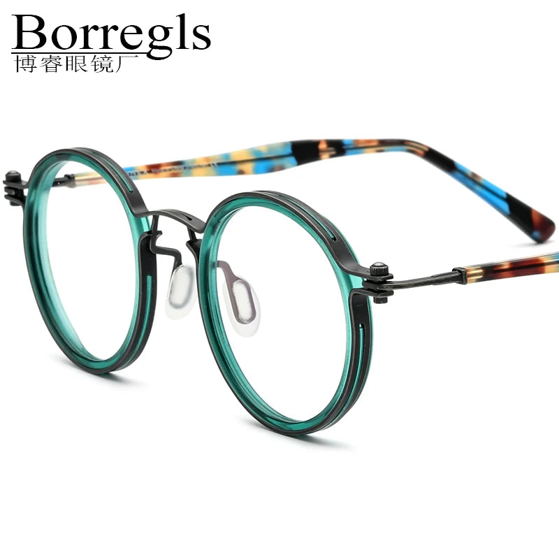 Borregls Acetate Titanium Glasses Frame Men 2025 New Brand Designer Vintage Retro Round Eyeglasses Women Optical Eyewear 185693