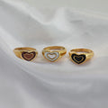 High End 18K PVD Gold Plated Double Heart Enamel Rings White Black Brown Stainless Steel Rings for Women