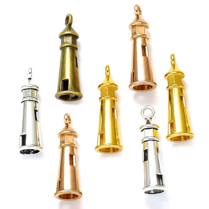 5 Colors Lighthouse Charms for Key Buckle Pendants Antique Jewelry Making DIY Handmade Craft 8x25mm J501