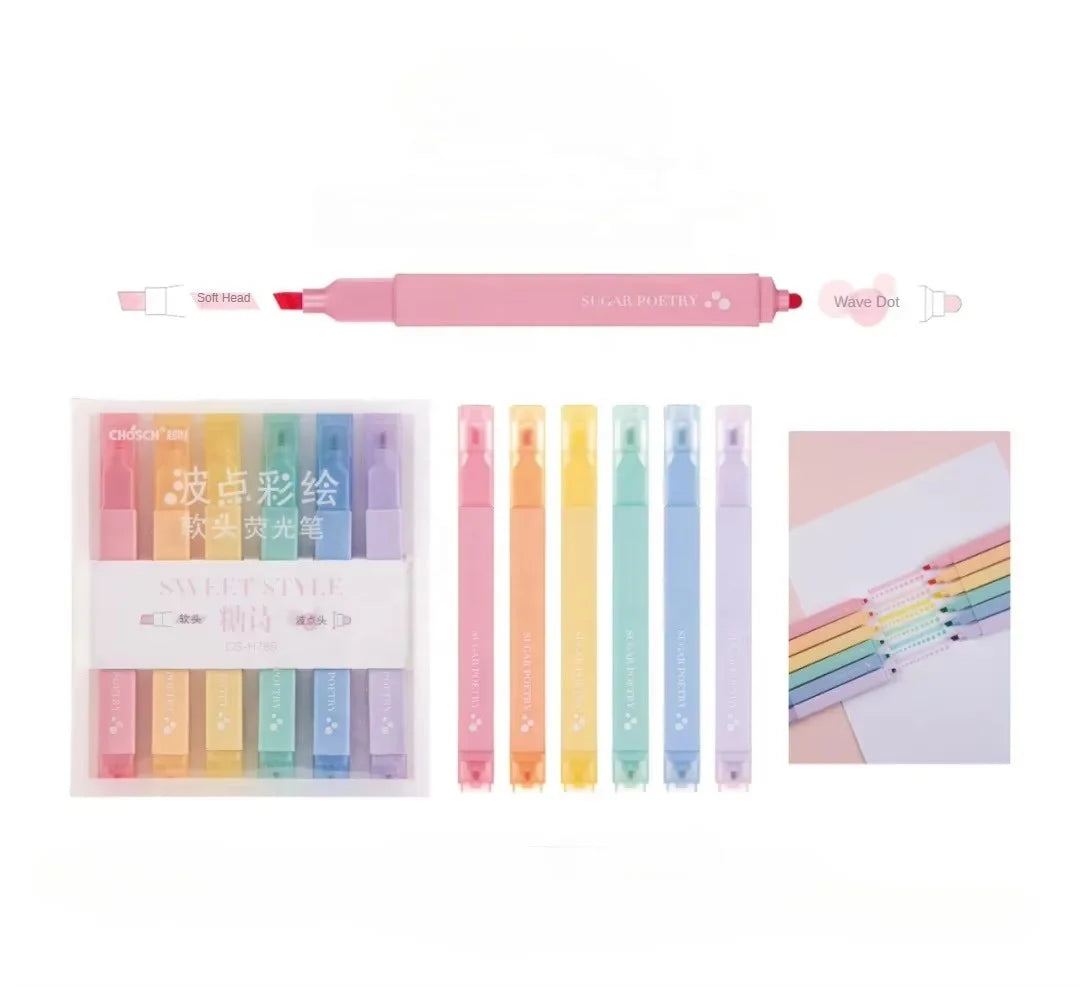 Macaron Double-head School Kids Highlighters Set Creative square Student Children Marker Pens Set Article Supplies 6pcs/set