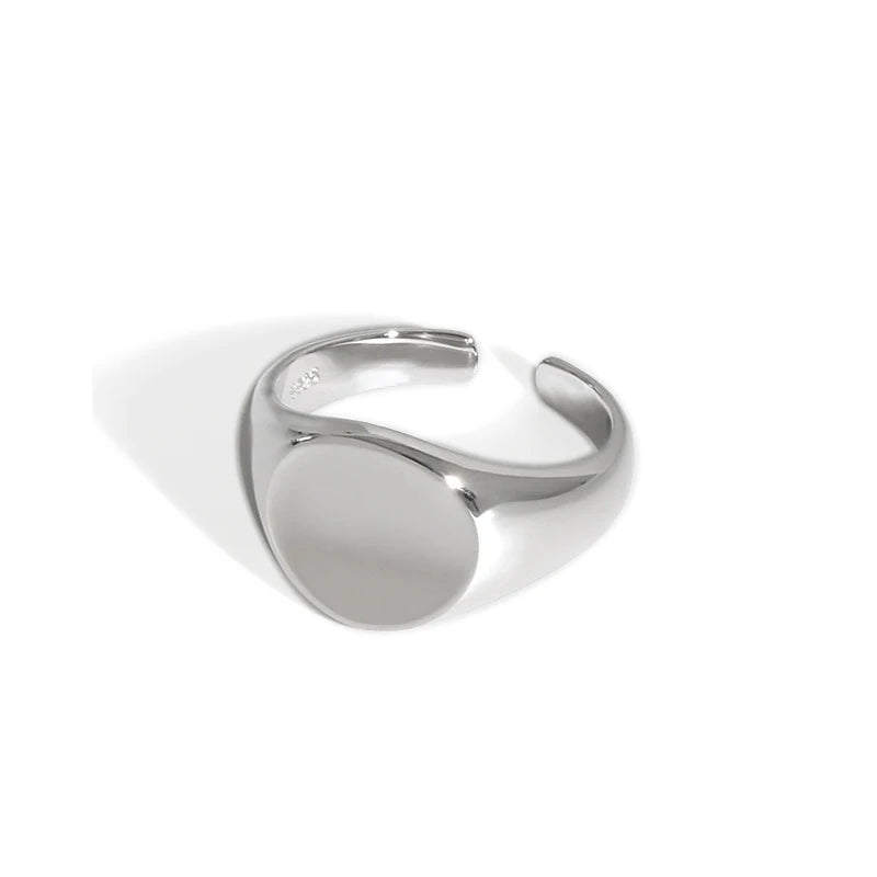 Geometry Round 925 Sterling Silver Adjustable Ring Gold Signet Ring for Women