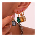 ERESI New Fashion Waterproof 18k Gold Charm Square Stainless Steel Green Cubic Zirconia Diamond Drop Luxury Earrings for Women