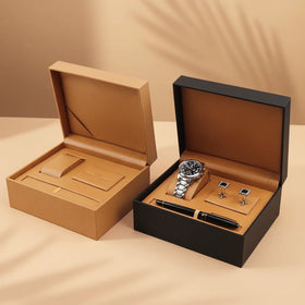 Custom Logo PU Leather Interior Protective Dustproof Watch Flip Packing Box for Watch Cufflinks Pen