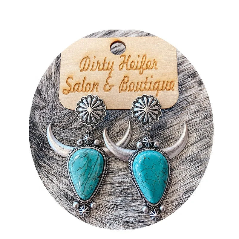 Boho Western Cowgirl Southwestern Turquoise Buffalo Earrings
