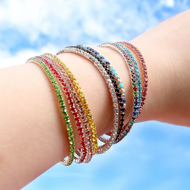 Hot Selling Hip Hop 2mm Full Diamond Elastic Bracelets Jewelry 5pcs/set Nightclub Hottie Shiny Colorful Crystal Tennis Bracelet