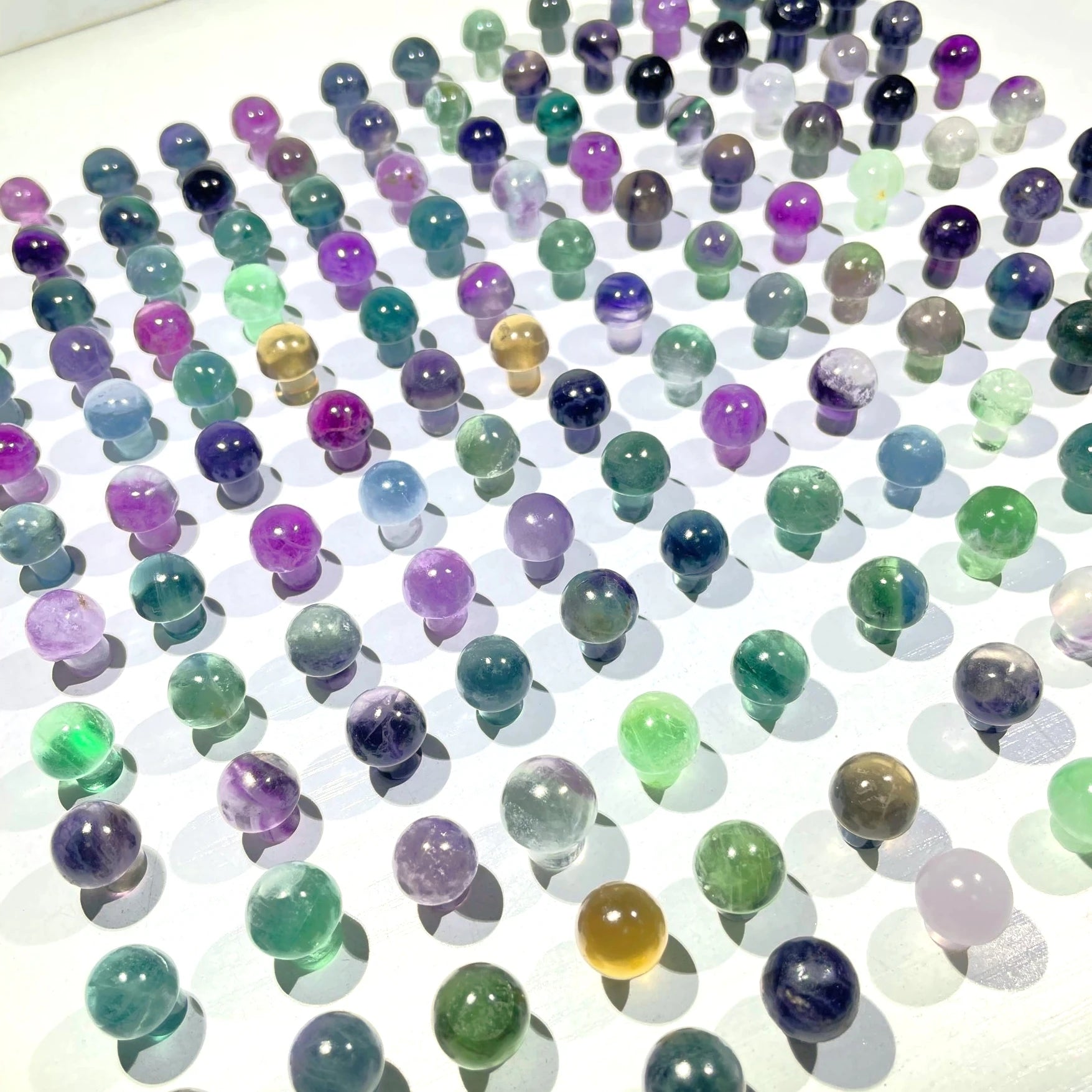 2CM Wholesale rainbow Fluorite Mushroom Natural Gemstone Crystal Carving Mini Mushroom for Sale