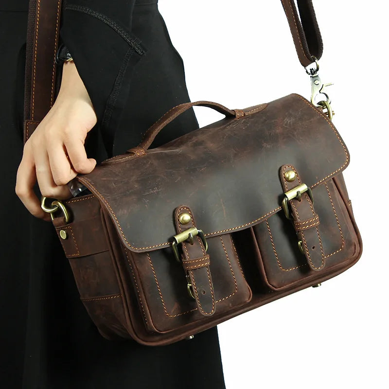 Vintage Fashion Brown Color Men's Messenger Bag Real Cow Leather Crossbody Bags Men Women Camera Shoulder Bags