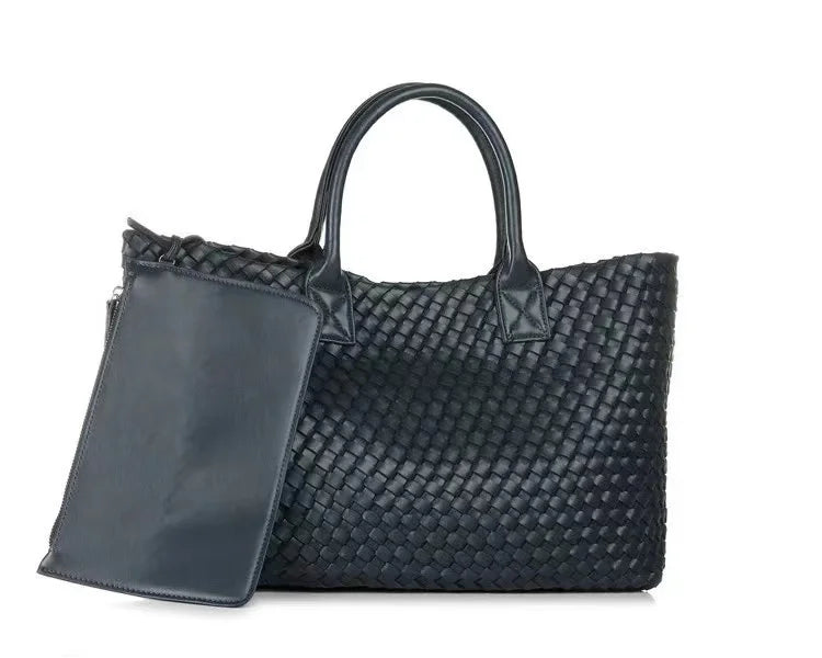 Wholesale Women's Two Handles Large Capacity Soft Durable Waterproof Woven PU Neoprene Beach Tote Bags
