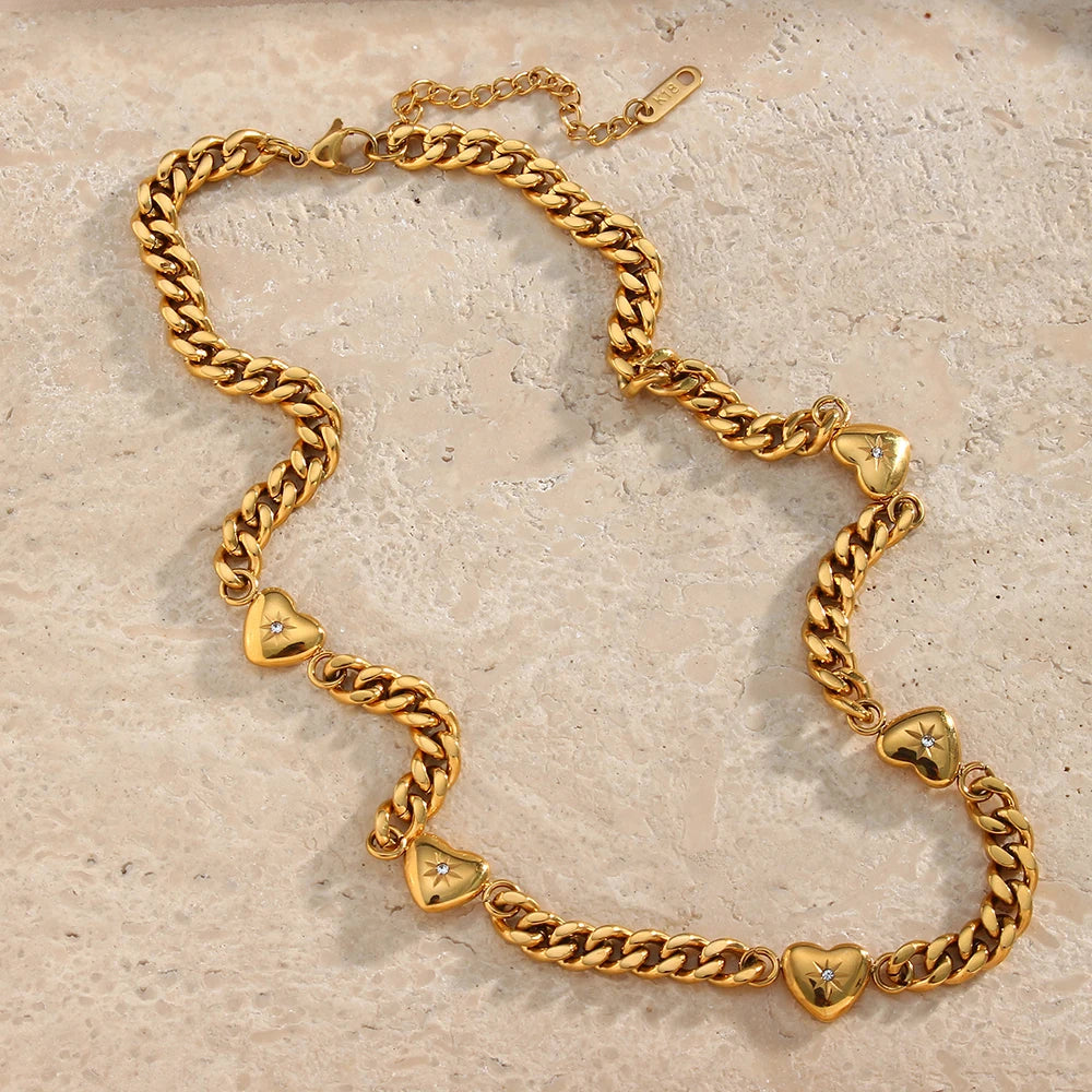18K Gold Plated Waterproof Stainless Steel Star Chunky Chain Pendant Necklaces Water Resistant Heart Wedding Engagement Gift