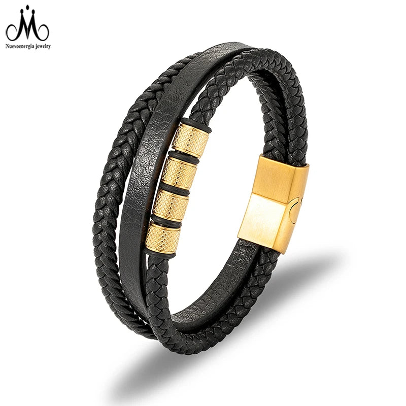 Wholesale Man Multi-strand Leather Bracelet Jewelry Stainless Steel Personalized Genuine Leather Bracelet for Man