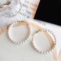 Exaggerated Pearl Large Hoop Earrings Trendy Elegant Created Big Simulated 6mm White Pearl Long Gold Earrings for Women
