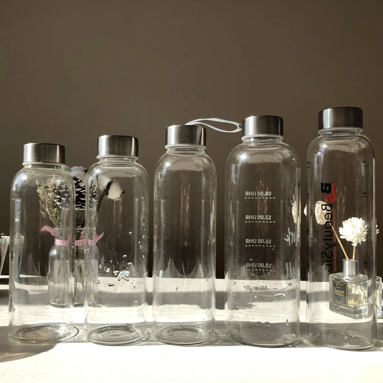 500ml High Borosilicate Glass Water Bottle LeakProof Water Bottle with Time MarkerDrinking Bottle Fit OutdoorsIndoorsYoga