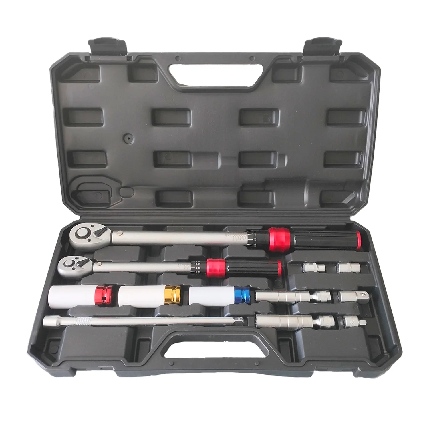12pcs 3/8" 5-45ft.lb 1/2" 10-170ft.lb Preset Torque Wrench Set with Extension Bars and Adapters for Bicycle Motorcycle Car