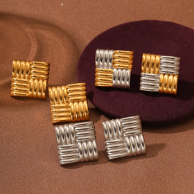 Fashion Gold Silver Geometric Square Two Tone Earrings Stainless Steel Non Tarnish Women Waterproof Studs Earrings